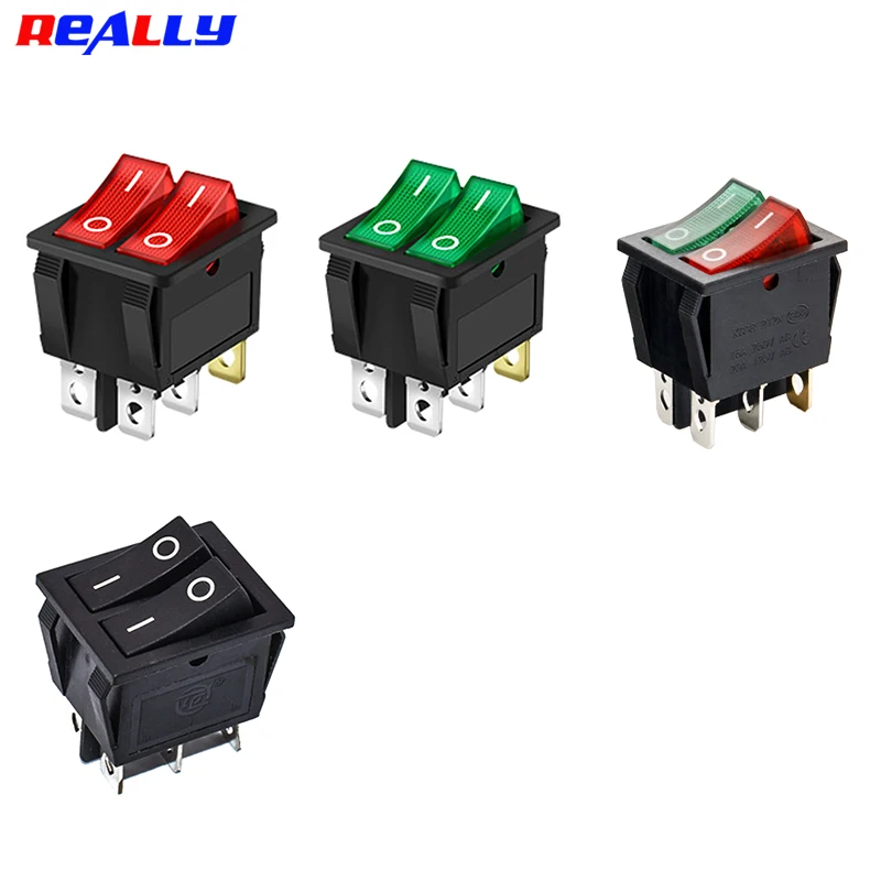 2/5PCS KCD8-212 Duplex Boat Rocker Switch 6 Pin 2Position DTSP On-Off Control Green Red 16A 220V Llluminated Power Switch