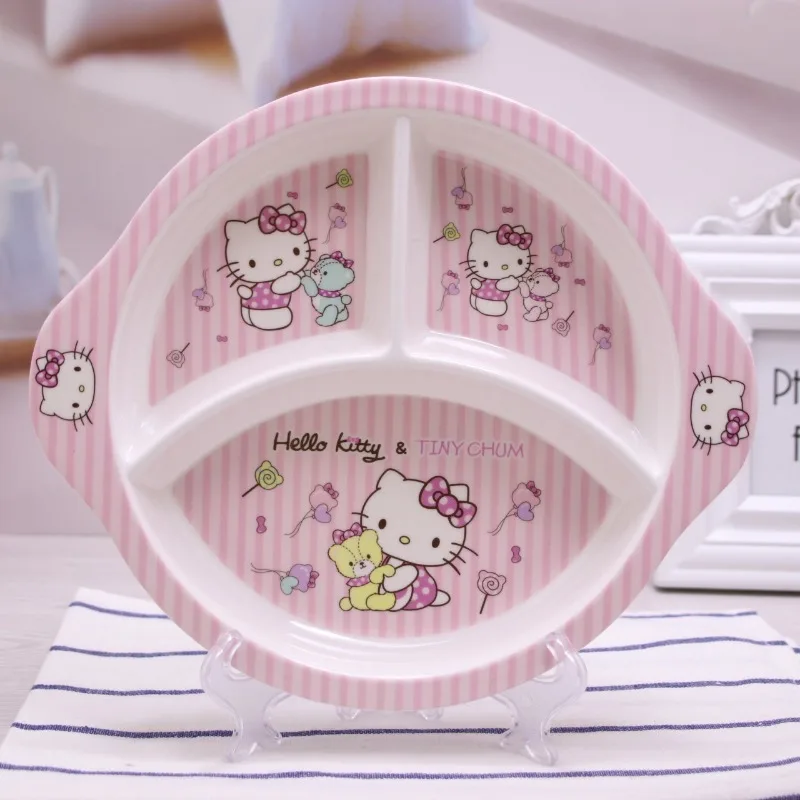 Sanrio Hello Kitty обеденная тарелка с отделением Kuromi, детская посуда, тарелка для завтрака в стиле аниме, креативная тарелка в стиле вестерн с сердечком