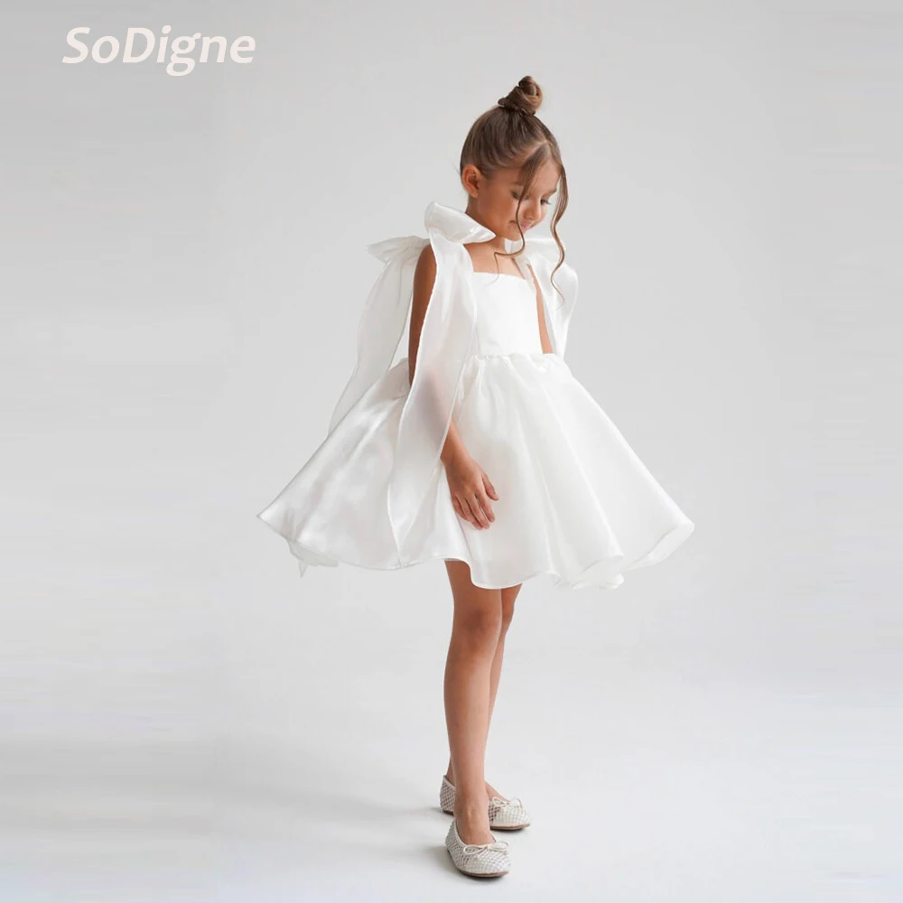 

SoDigne A-line Short Flower Girl Dress Square Collar Sleeveless 2026 Girls Skirt Party Dresses Kid Princess Gown Customized