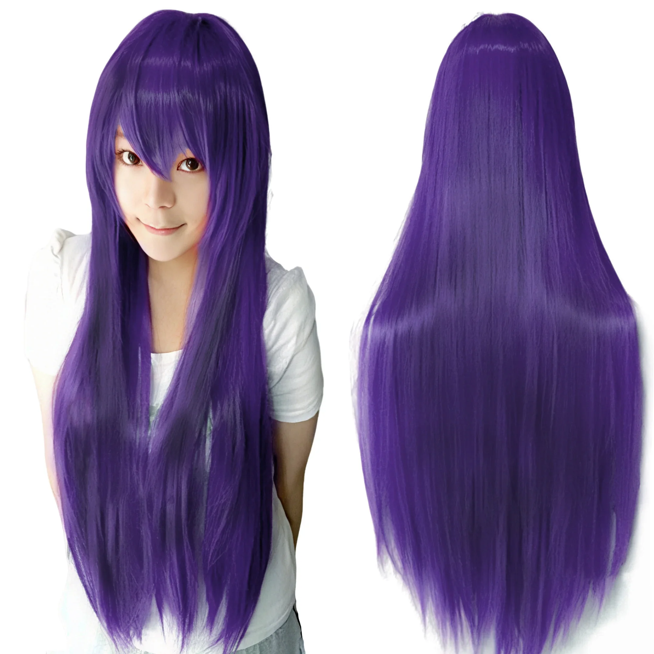 

Synthetic Purple Parr Wig Wigs Straight Violet Wig Hitagi Senjougahara Cosplay Hair Yatogami Tohka Costume Wig