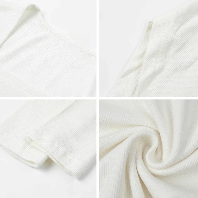 Asymmetrischer, gerippter, schmaler Strickblusen-T-Shirt mit unregelmäßigem Saum, Herbst/Winter 2026, Damen, quadratischer Ausschnitt, langärmlig, sexy Crop-Top – Detail 6