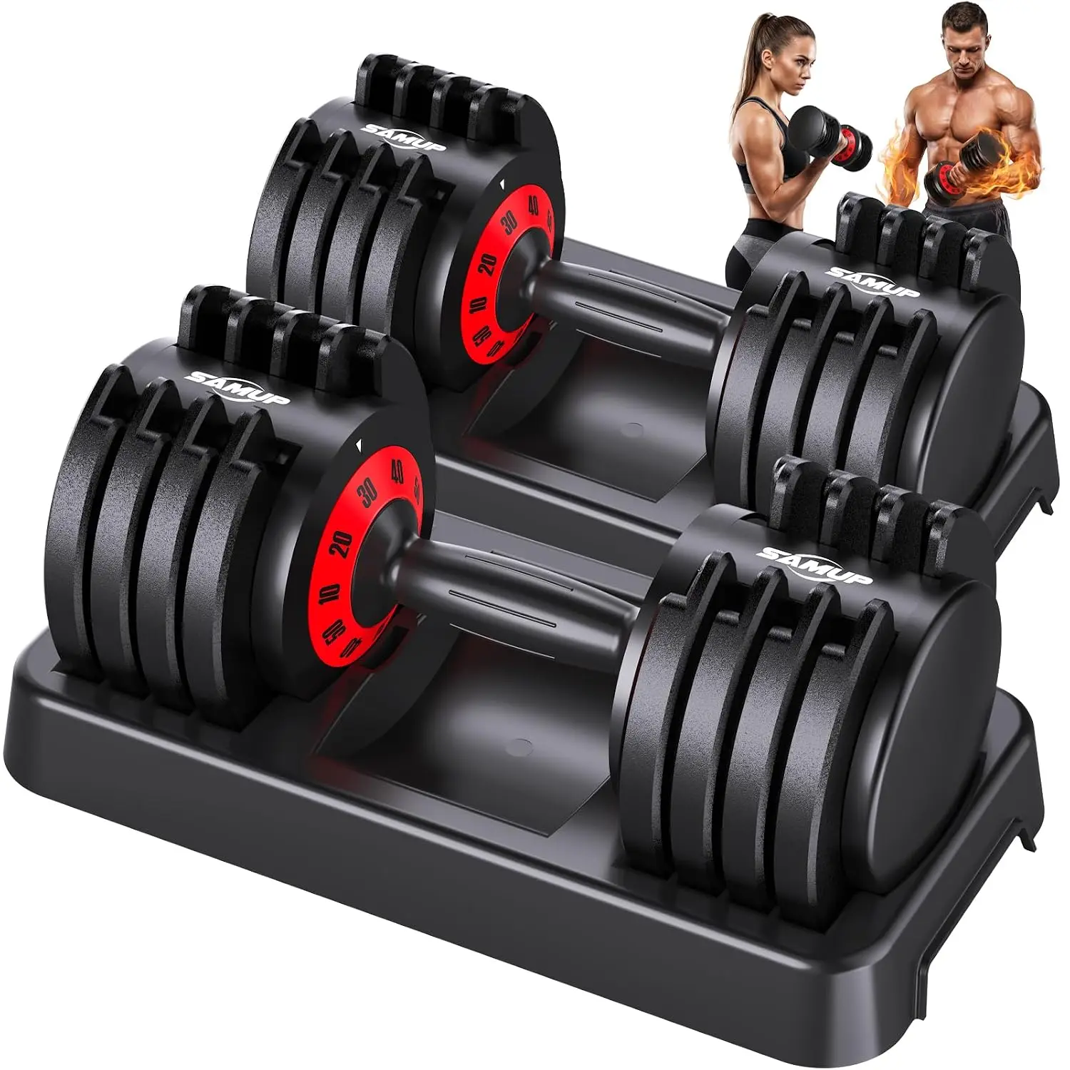 Adjustable Dumbbell Set 50LBS Quick-Lock Anti-slip Grip 5-in-1 Weight Pair with Storage Box For Home Gym Men Women, Customized