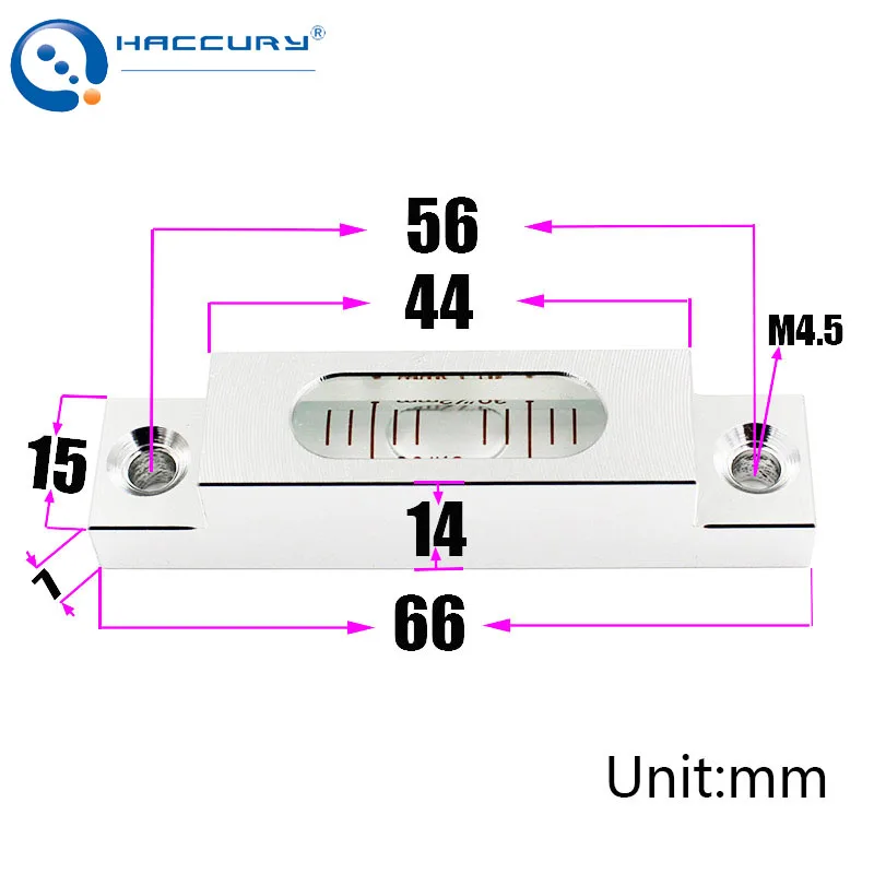 HACCURY Aluminum Submit Bar Bubble Level 66*15*14mm Long Spirit leveling Bead Blisters with Mounting Hole 1PCS