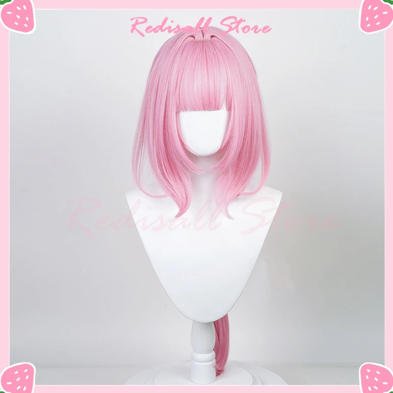 80cm Long Pink Elysia Wig Cosplay Ponytail Pink Straight Bangs Halloween Comic Headwear Girls Free Wig Cap