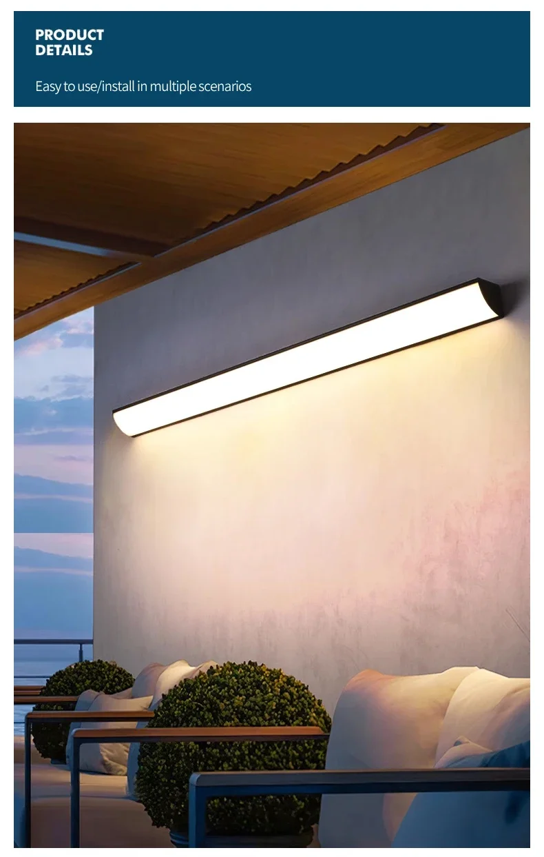 Imagem -03 - Minimalista Long Strip Lâmpada de Parede Impermeável Outdoor Wall Lights Jardim Villa Varanda Pátio Sconce Light Iluminação