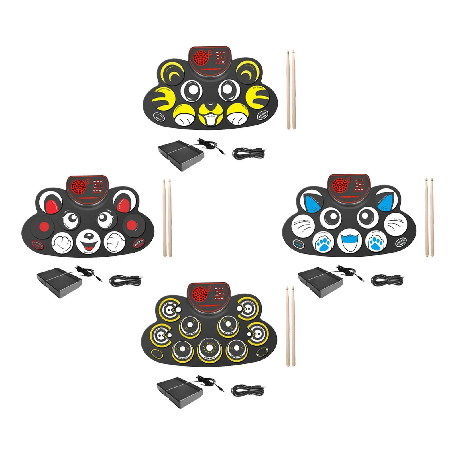 Conjunto de tambor de mão, presentes, suprimentos profissionais compactos, silicone multiuso com baquetas, instrumento musical, conjunto de bateria elétrica