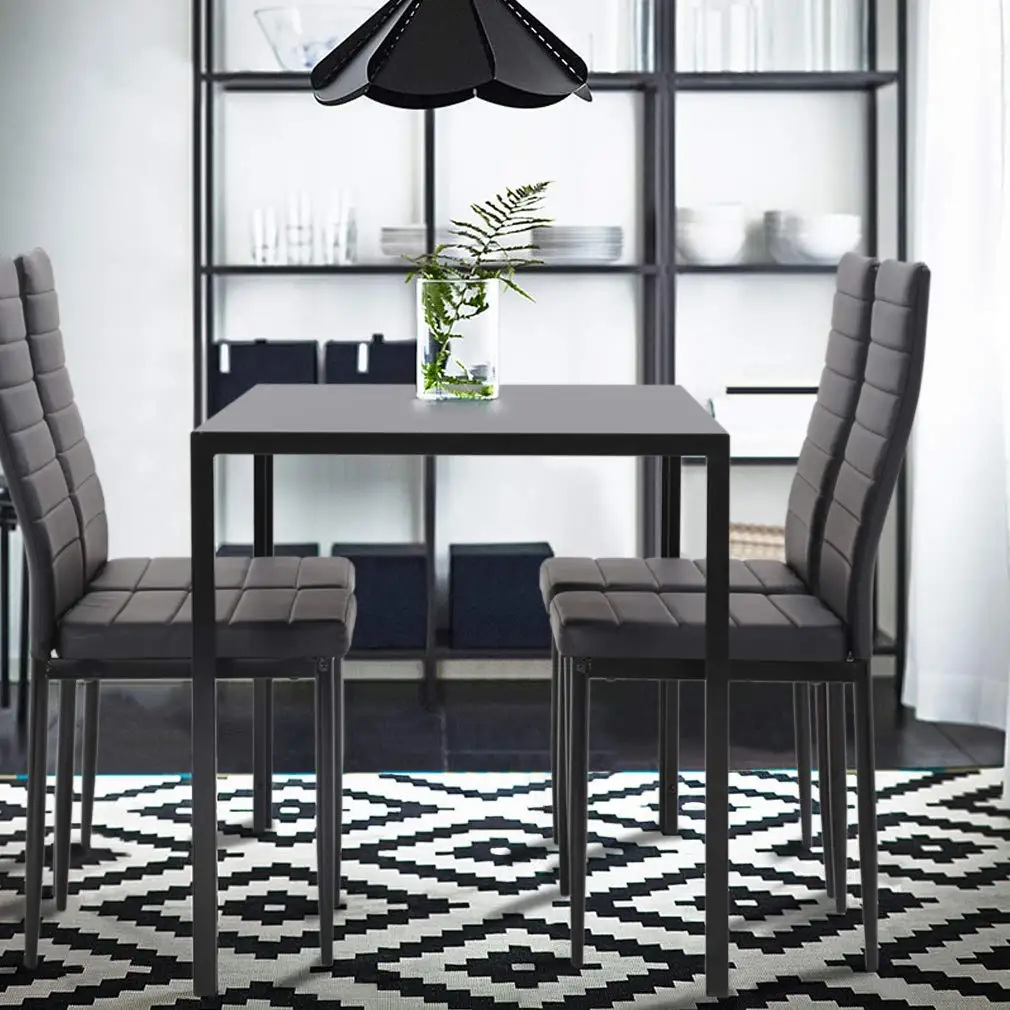 5-Piece Glass Dining Set, Modern Kitchen Table Furniture for Dining Room Kitchen 4 Upholstered PU Chairs  Metal Steel Frame