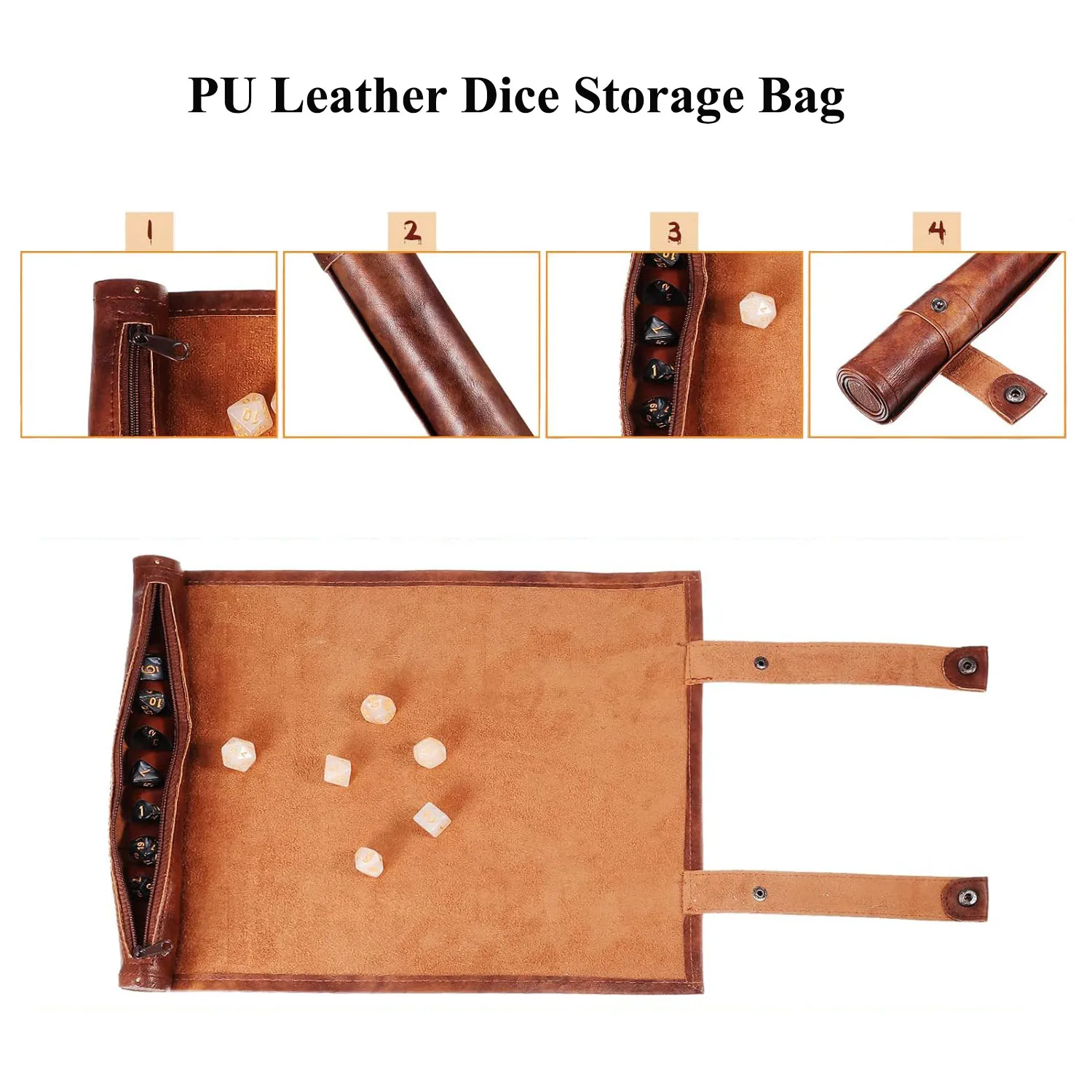 Folding Dice Mat Tray Rolling Mat with Zipper PU Leather Scroll Dice Bag Polyhedral Dice Holder Pouch DND RPG Dice Storage Bag