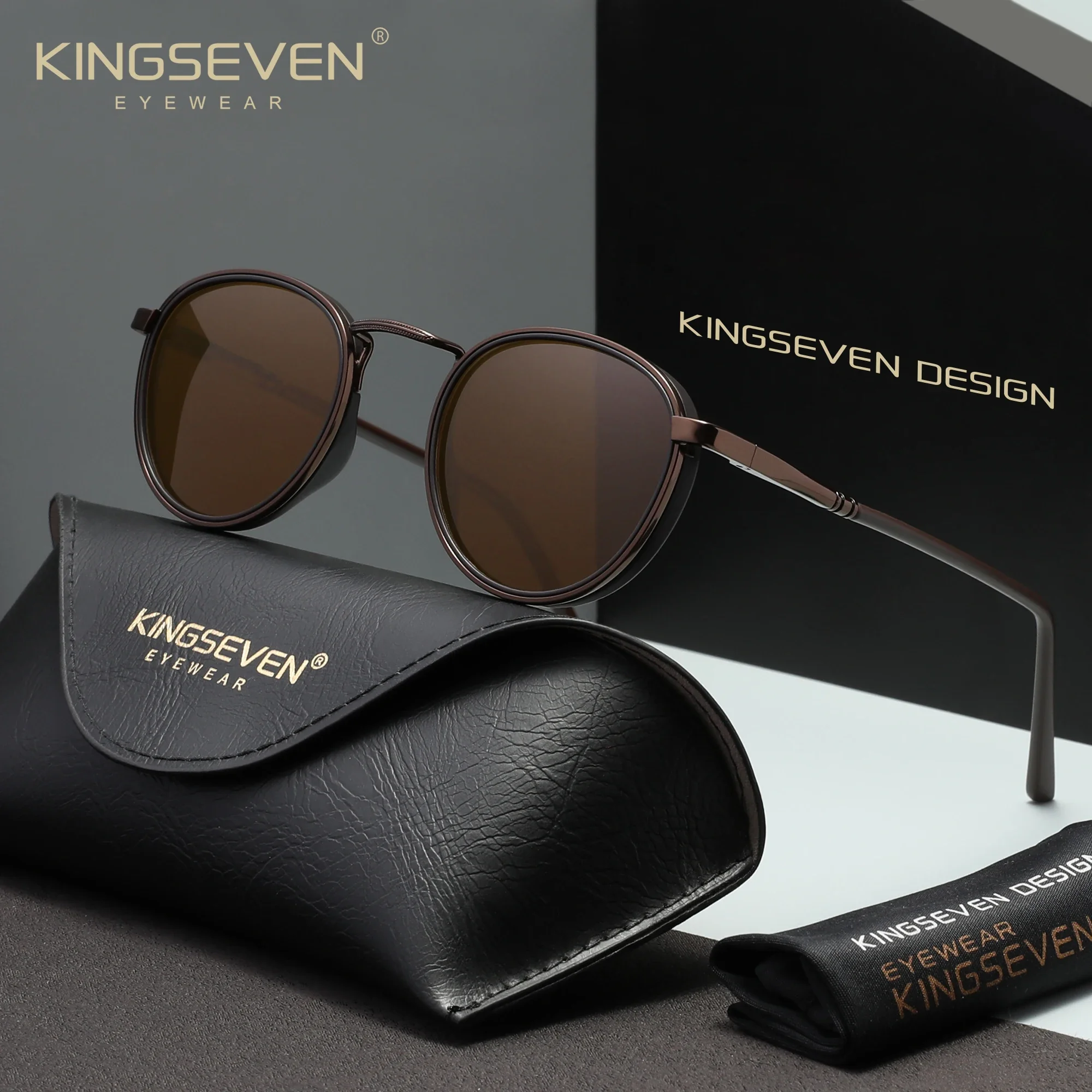 KINGSEVEN Casual Ronde Frame Zonnebril Mode Mannen Gepolariseerde UV400 Bril Luxe Retro Vrouwen Rijden Zomer Outdoor Bril