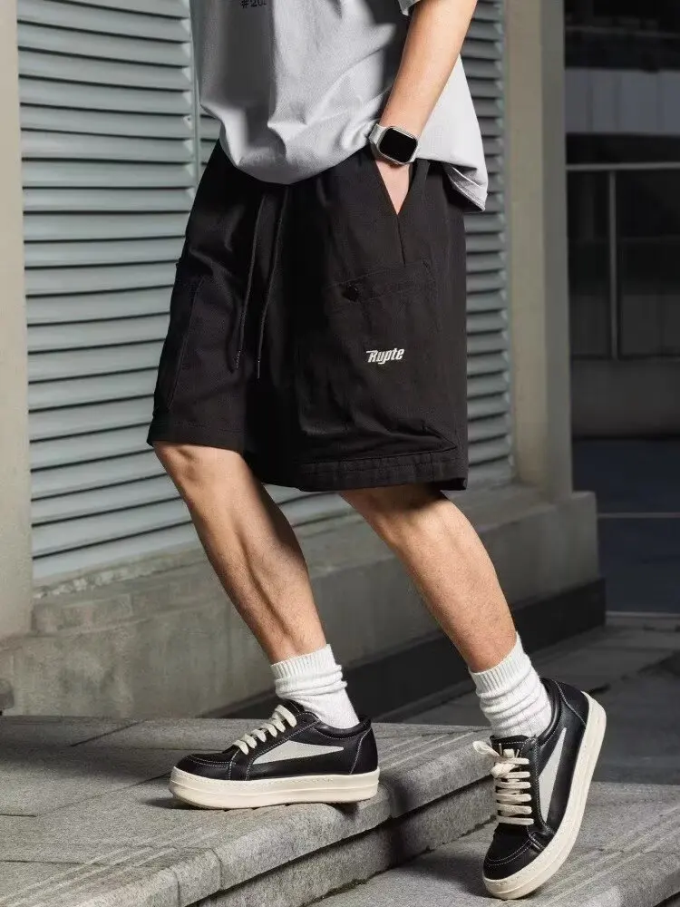 الرجعية جيب كبير العمل السراويل الرجال 25 الصيف جديد شارع العليا فضفاض الأمريكية رسالة مطرزة خمس نقاط سراويل تقليدية