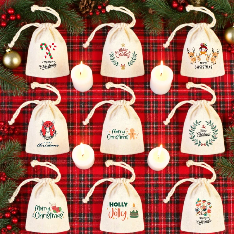 

5pcs Merry Christmas Drawstring Gift Bags Merry Xmas Eve Santa Santa Holiday Party Home Decoration Kids Boys Girls Gift Toy Bag