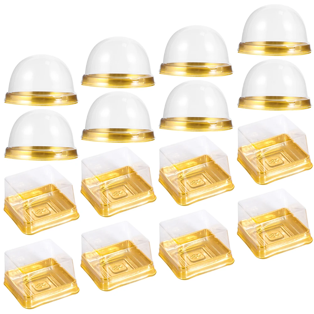 

100 Pcs Square Round Plastic Packaging Boxes 50 Golden Round 50 Large Square Clear Food Containers Small Cake Bakery Supplies