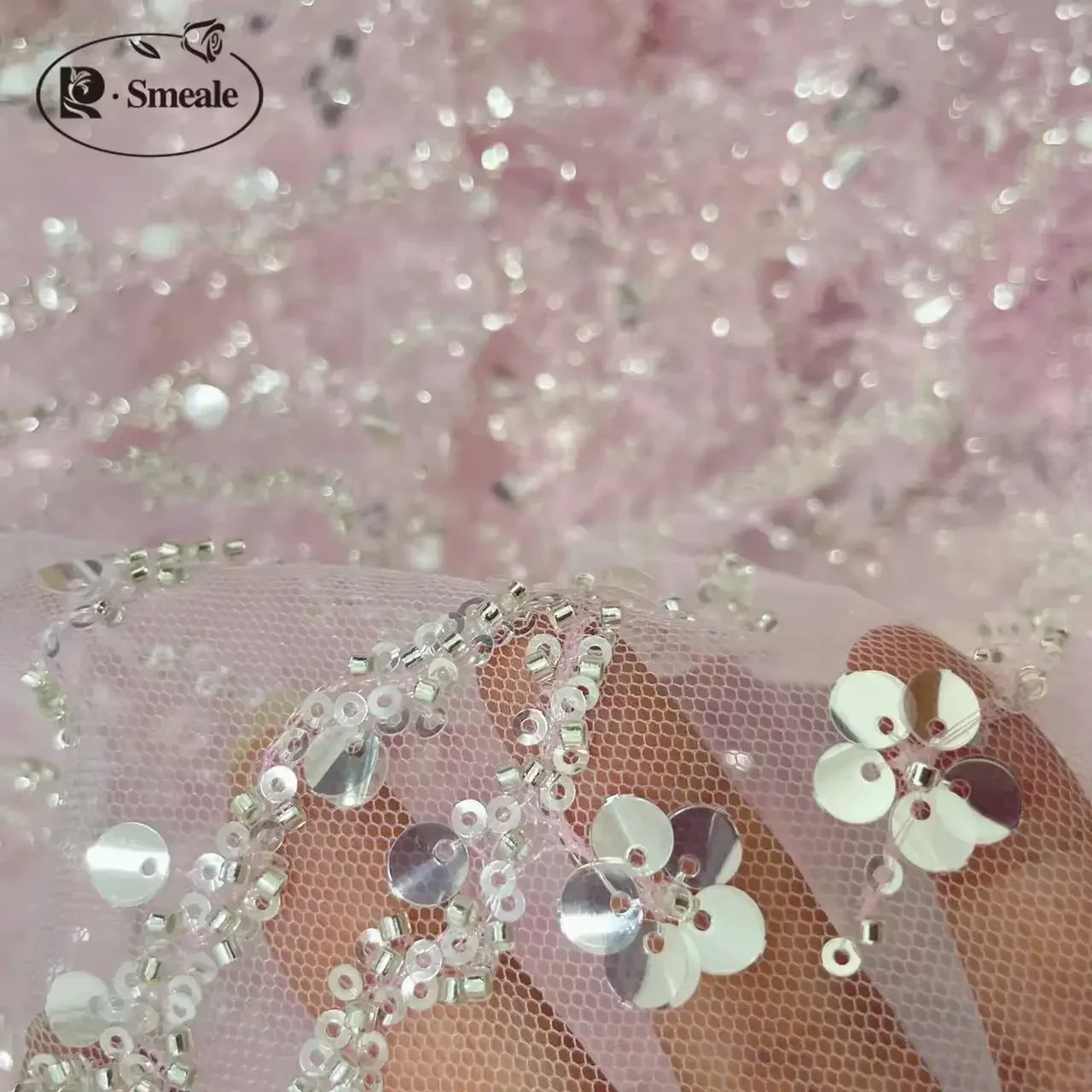 Bebê rosa frisado lantejoulas listra vestido de casamento tecido de renda, espumante e brilhante, diy costura roupas decoração rs24437