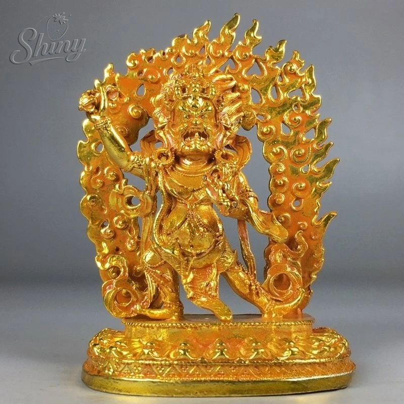 Gilded Buddhism Mahakala Statue Tibetan Dharma Protector Figurine for Home Temple & Feng Shui Blessing