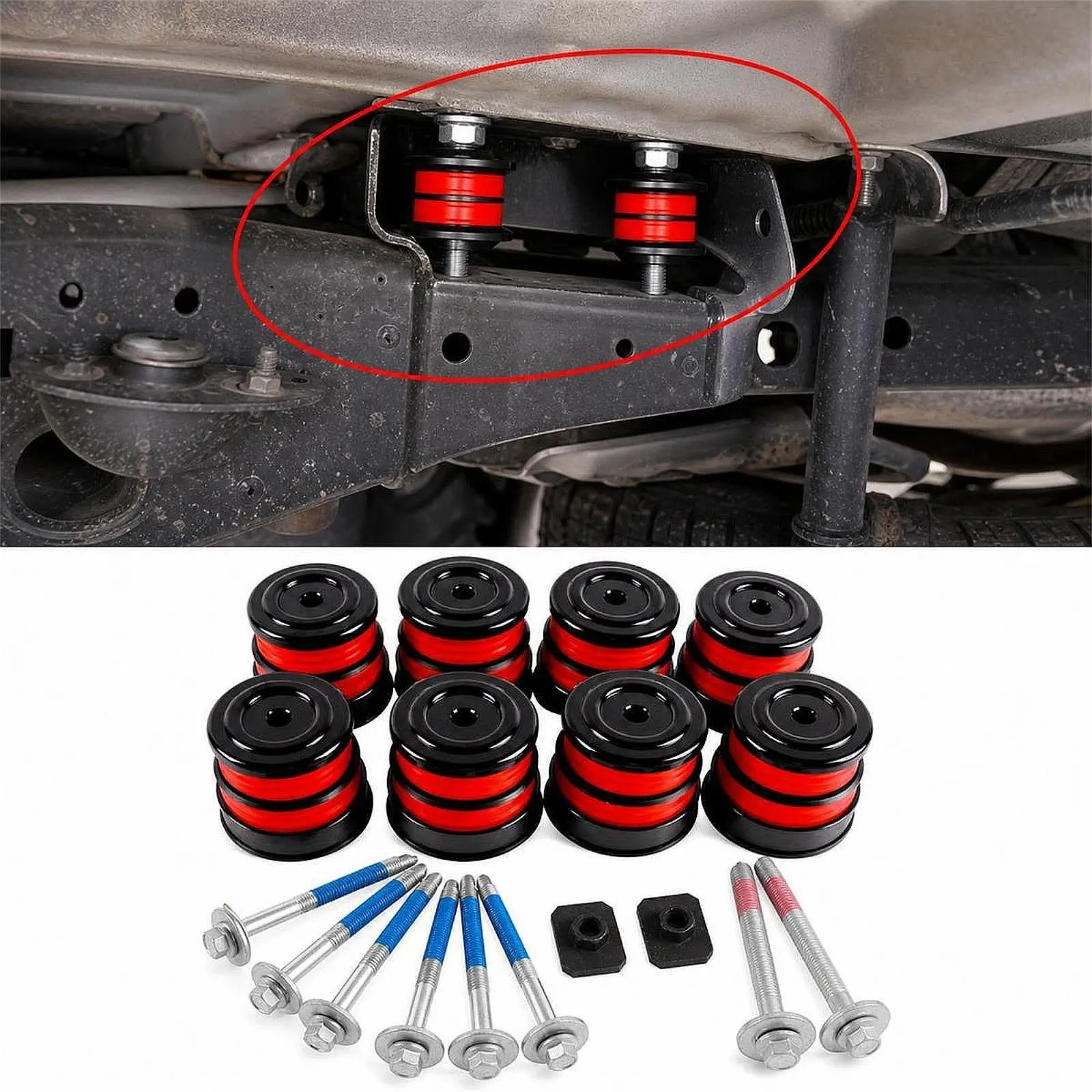 Noise Reduction Body Mount Cushion Silicone Hardware Kit Assembly for Ford F-250 F-350 2WD 4WD