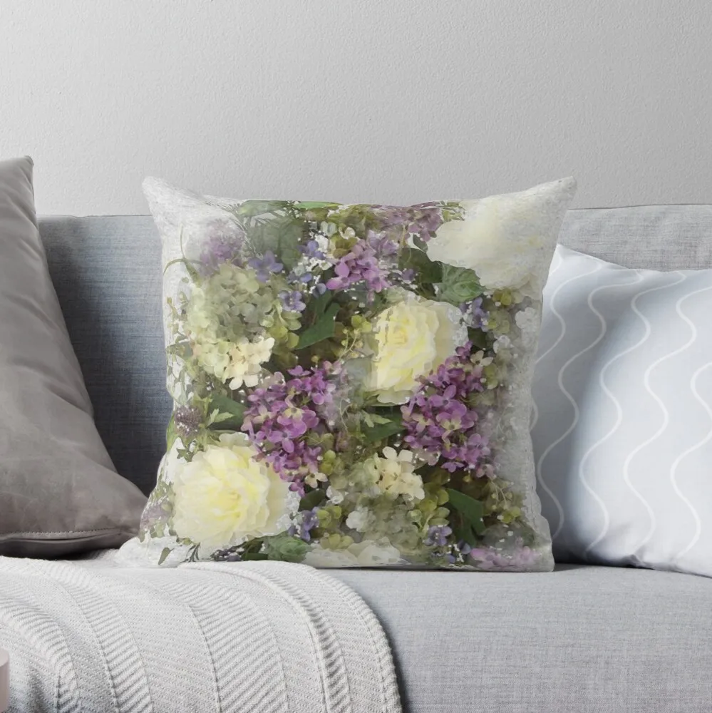 

All kinds of lovely- a watercolour floral bouquet of cream roses and purple flowers Throw Pillow Covers For Sofas