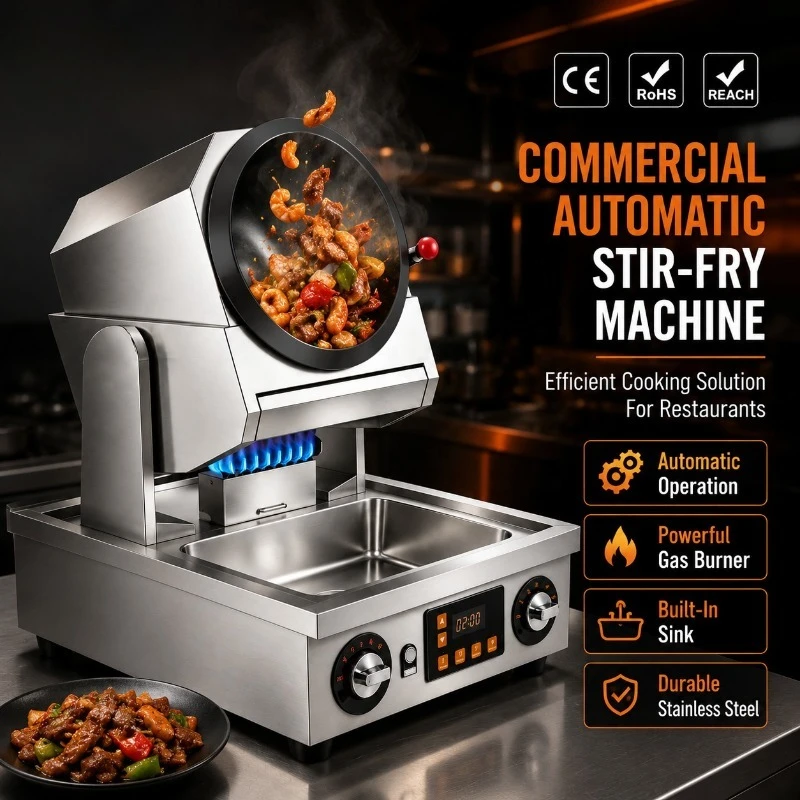 Automatic Cooking Machine Robot Wok Stir Fry Commercial Kitchen Equipment 304 with Sink