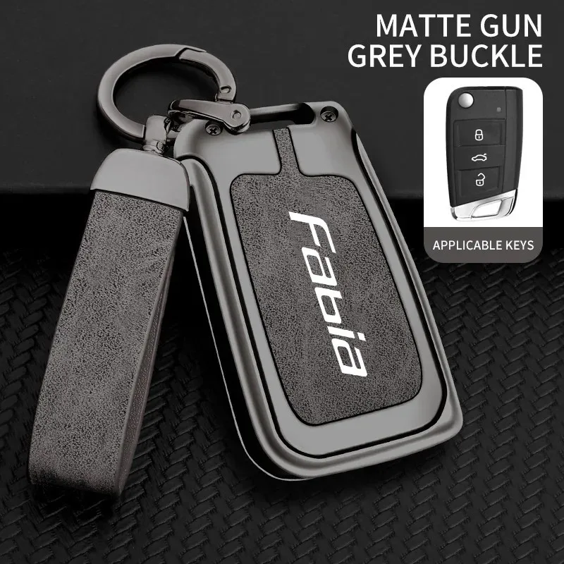 

For Skoda Fabia MK 1 2 3 Zinc Alloy Leather Car Folding Remote Key Case Full Cover Protector Holder Shell Keychain Accessories