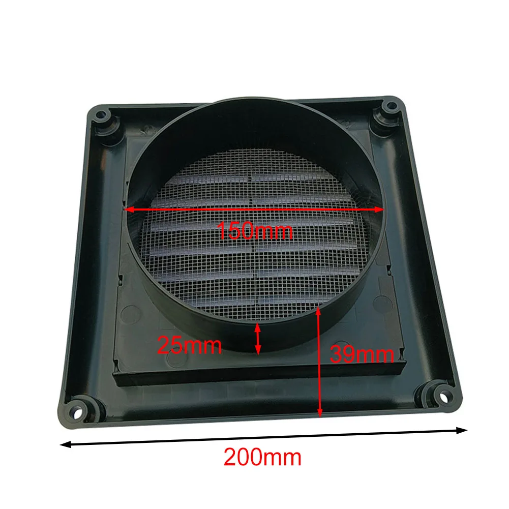 1pc 4/5/6 pouces évent en plastique avec maille carré évent d'échappement intérieur système d'air frais évent noir Grille à persiennes évent pour mur sol