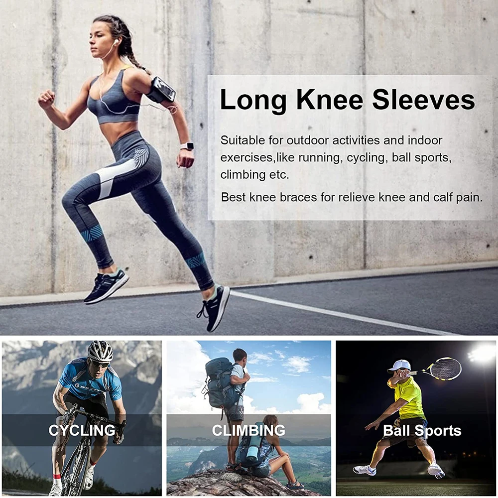 BraceTop Anti-Slip Lengthen Knee Pad Long Leg Sleeve Bandage Compression Knee Brace Running Sports Warmth Elastic Knee Protector