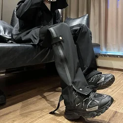 American Style Casual Pants Men's Spring and Autumn Zipper High Street Solid Color Full Length Straight Versatile Trousers Male