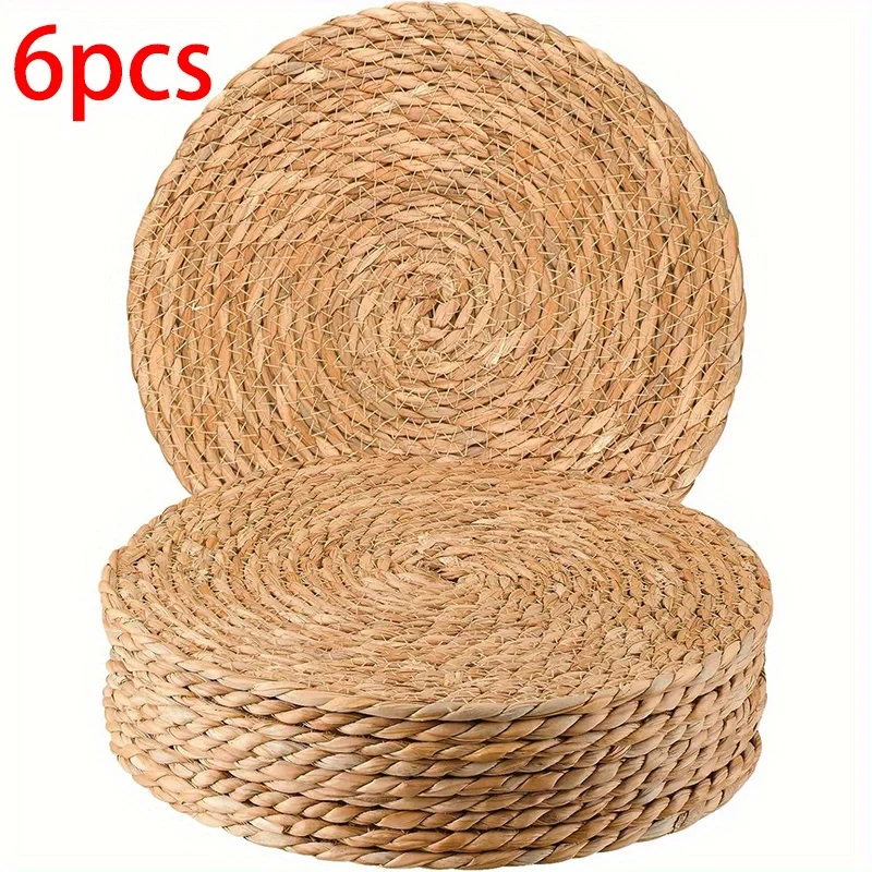 6Pcs Handmade Natural Round Placemats + 1 Heat-Resistant Woven Tray – Boho Table Decor for Home, Party & Wedding