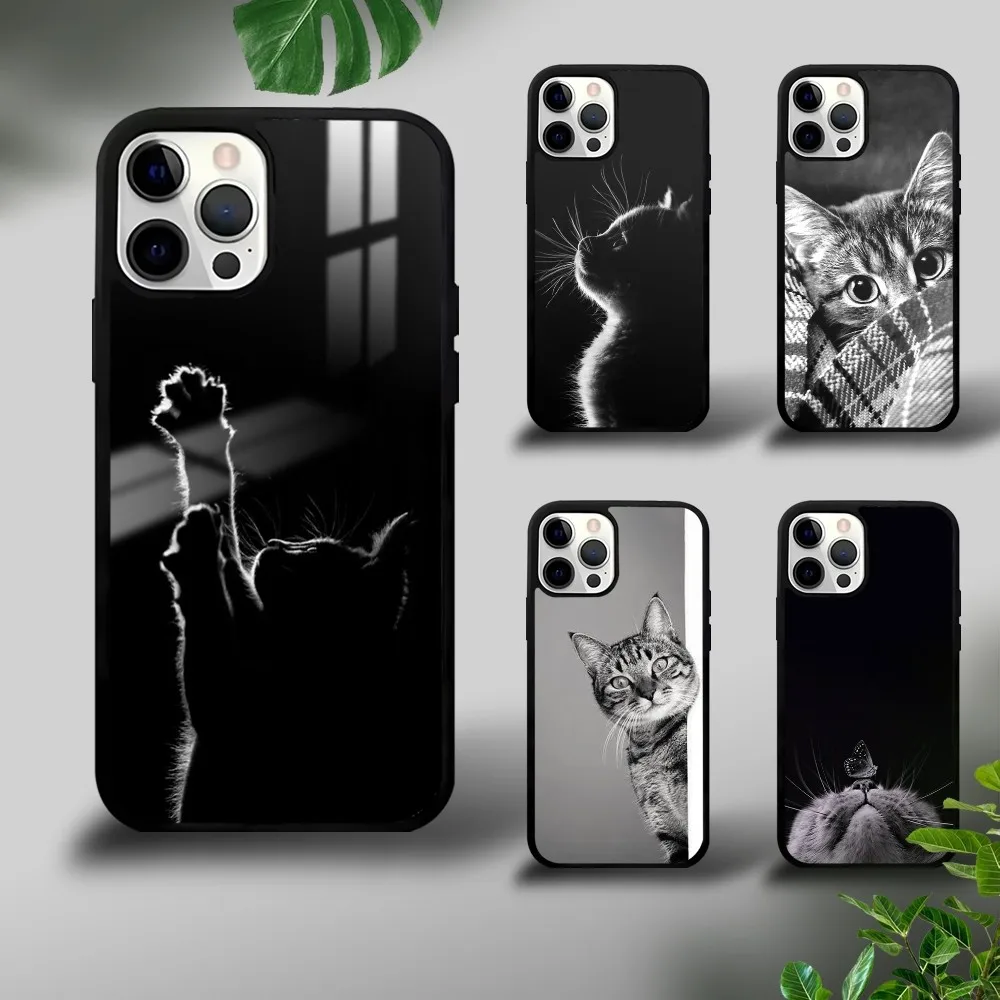 

EMO Cat Black white Phone Case For iPhone 16 15 14 13 12 11 Pro Xs Max Mini Plus Celulares Hard Funda