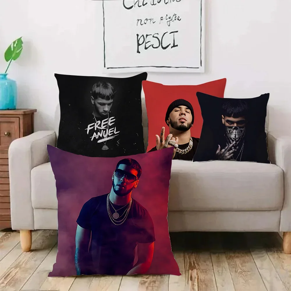 Hip Hop Rapper Anuel AA Pillow Covers Cartoon Sofa Decorative Home Double-sided Printing Short Plush Cute Cushion Cover