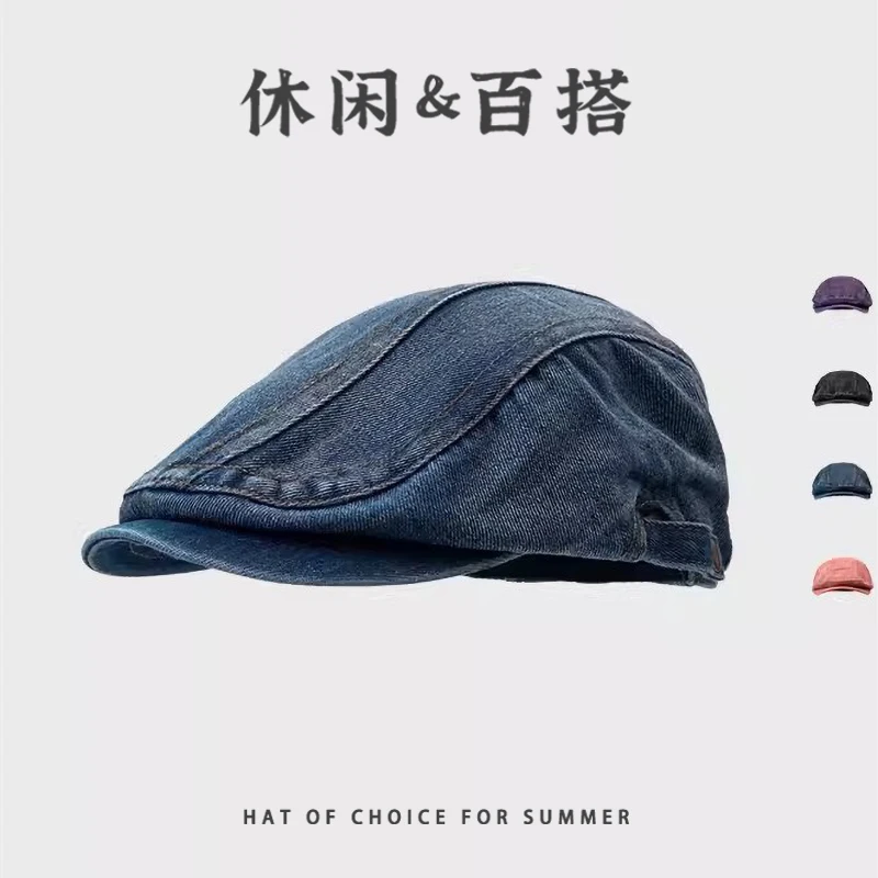 Japanese Niche Retro Purple Forward Hats for Women and Men Summer Street Trend Fashion Versatile High-quality Denim Berets