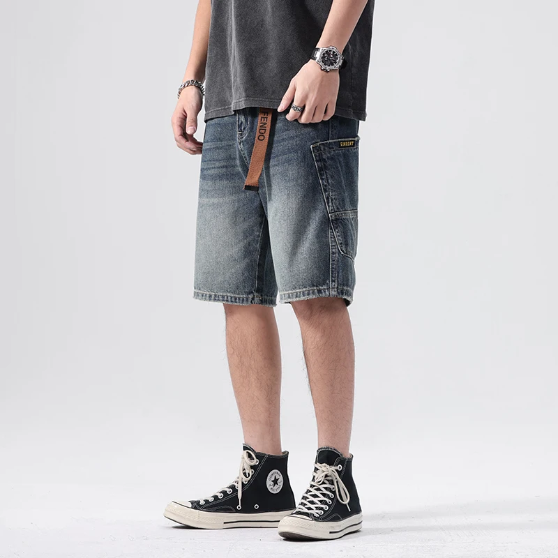 

Japanese Vintage Loose Straight Bermuda Shorts for Men Spring/summer Casual Workwear Trendy Denim Jeans Streetwear Plus Size 40