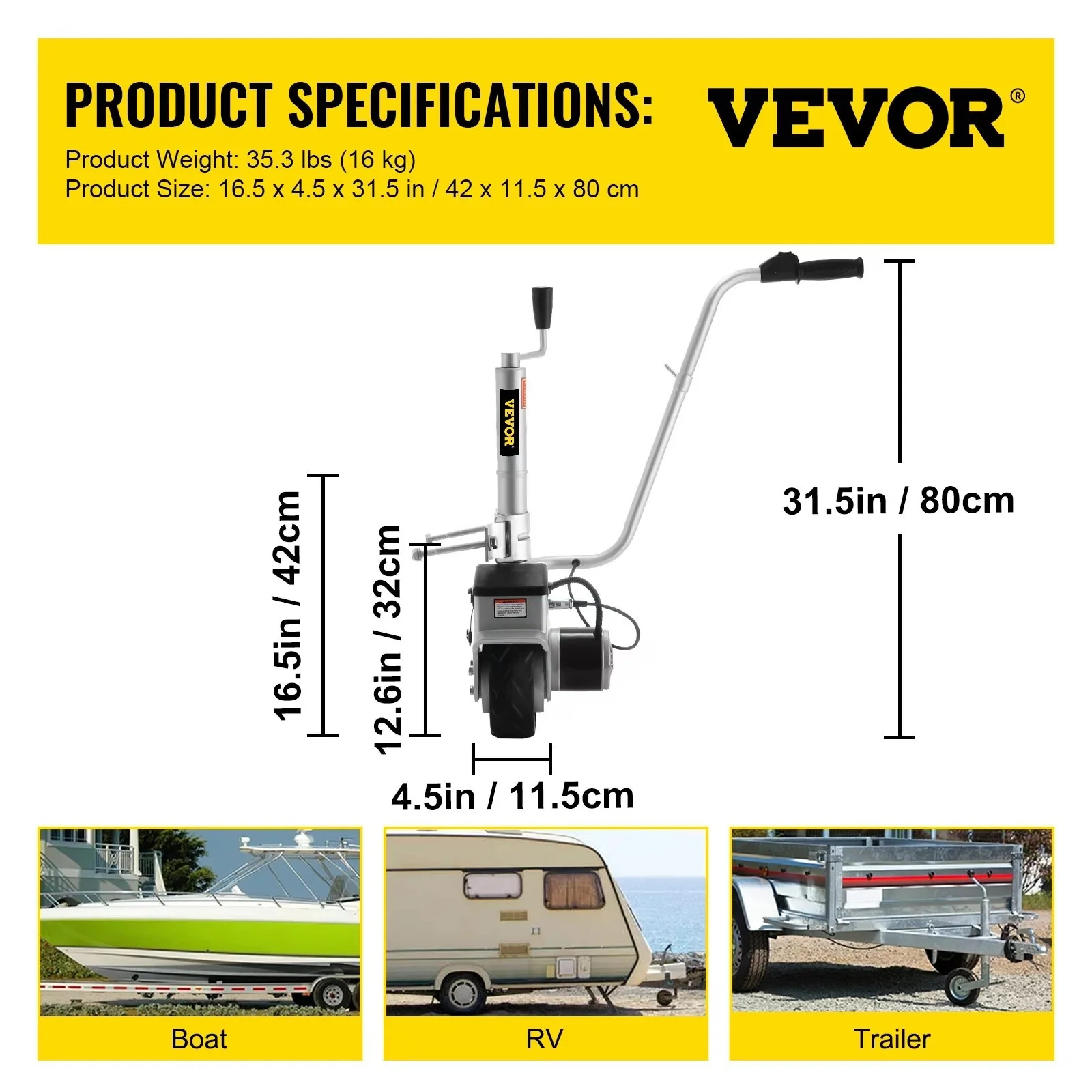 SIHAO 350W 12V elektrisch neuswiel - 2270KG gemotoriseerde verhuizer voor caravan/boot/aanhangwagen/SUV met powerdolly en afstandsbediening