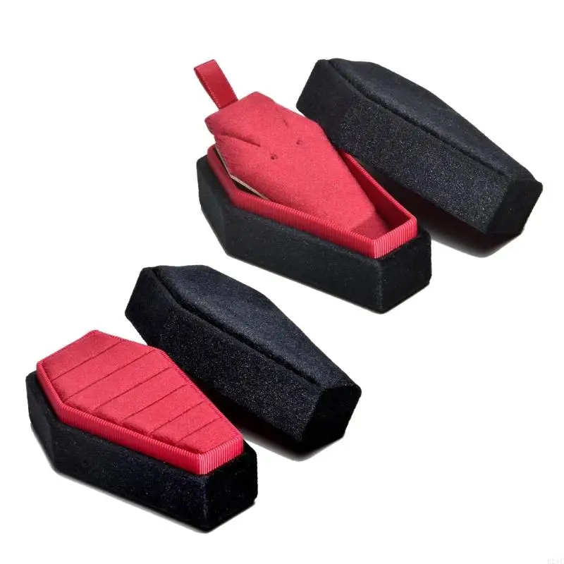

E21F Gothic Coffin Shape Jewelry Box Earrings Rings Necklace Display Storage Cases Portable Rings Holder Jewelry Organizer