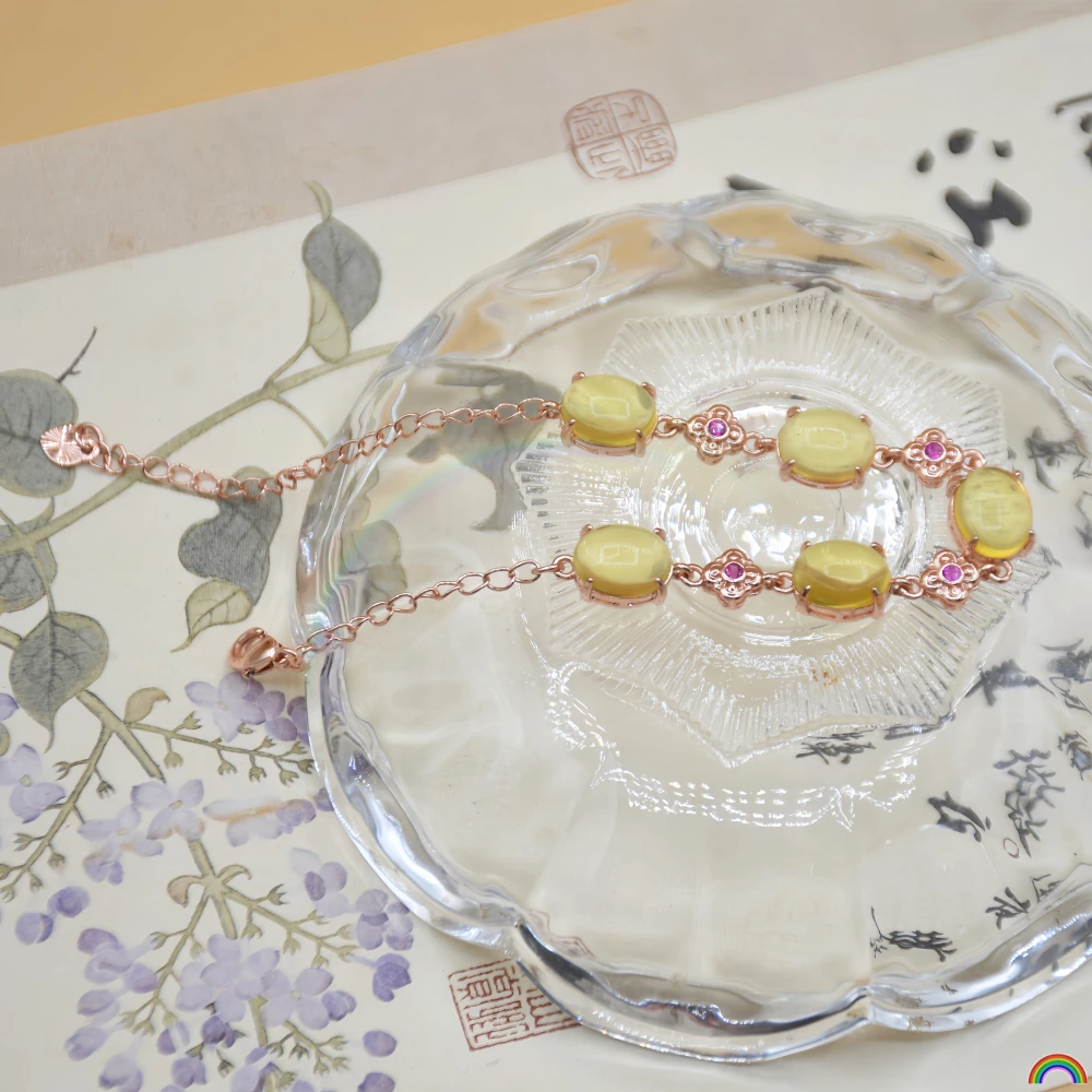 Natural beeswax bracelet for women, rose gold egg noodles, amber, fashionable and simple jewelry, Rwbuy brand design