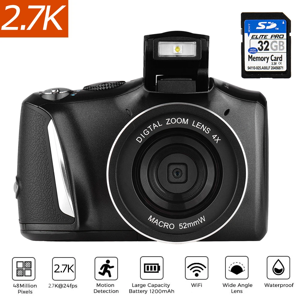 Anti-Shake Wifi Digital Camera 3.0 inch LCD Screen 4x Zoom Camera 48MP HD 1080P Face Detection SLR Camera With 32GB Card