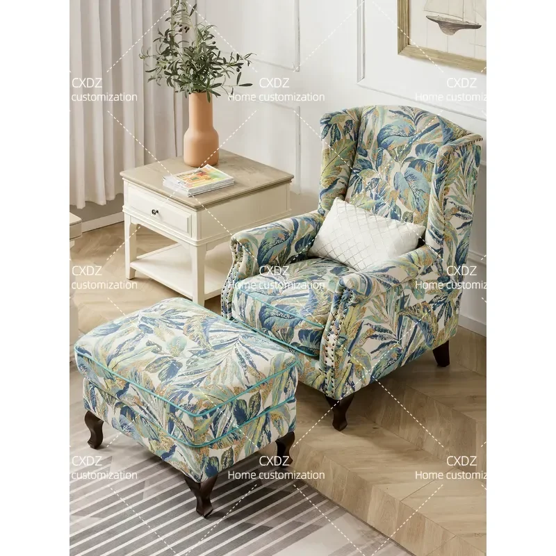 Retro Fabric Tiger Chair High Back Leisure Armchair for Living Room Bedroom Personalized Floral Pattern Single Sofa Seat