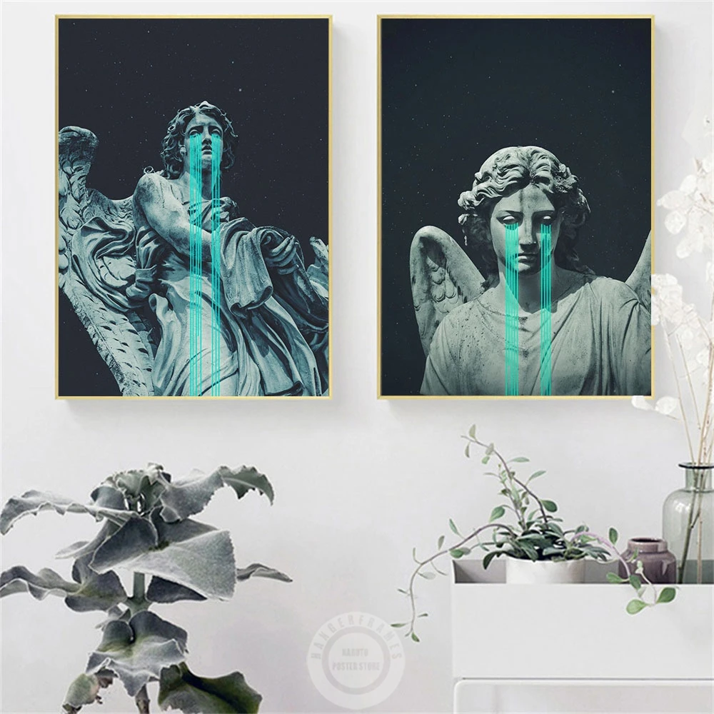 

Abstract Crying Angel Sculpture Poster Canvas Painting Modern Statues Wall Art Pictures Prints For Living Room Home Decoration