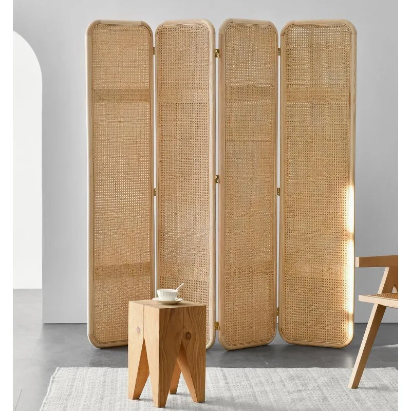 Japanese-style solid wood rattan screen partition living room simple home entry cover entrance new Chinese retro seat screen