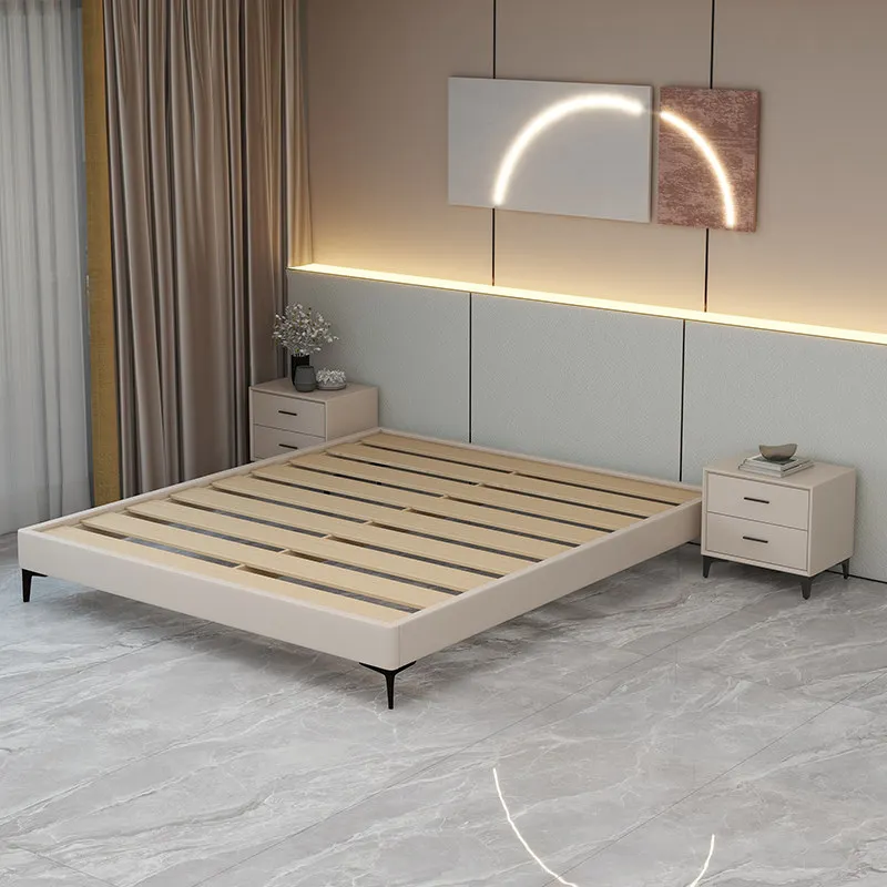 Bed: No bedside, solid wood bed, small apartment, rib frame, custom bed, economical home bedroom, tatami solid wood bed frame