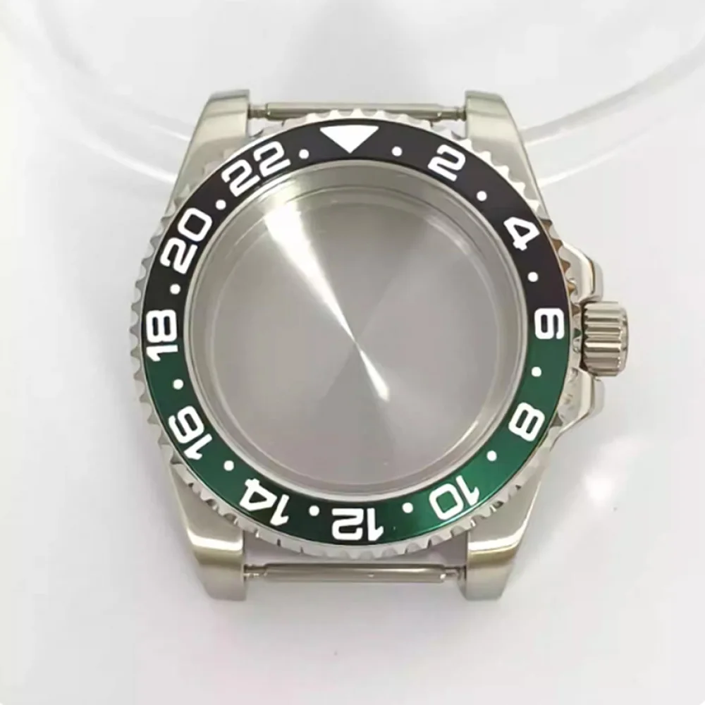 

40MM Steel Case Flat Sapphire Crystal See-Through/Solid Bottom 2-color GMT Bezel Crown with Guard for NH35/NH36/4R36/7S Movt