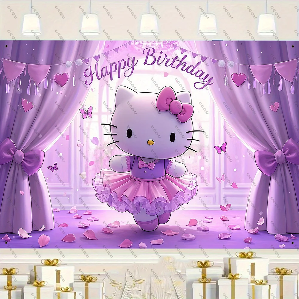 MINISO名創優品 ハローキティ背景幕 吊り下げ布 お祝い ルームデコレーション 写真背景 寮の装飾 壁 誕生日パーティーバナー
