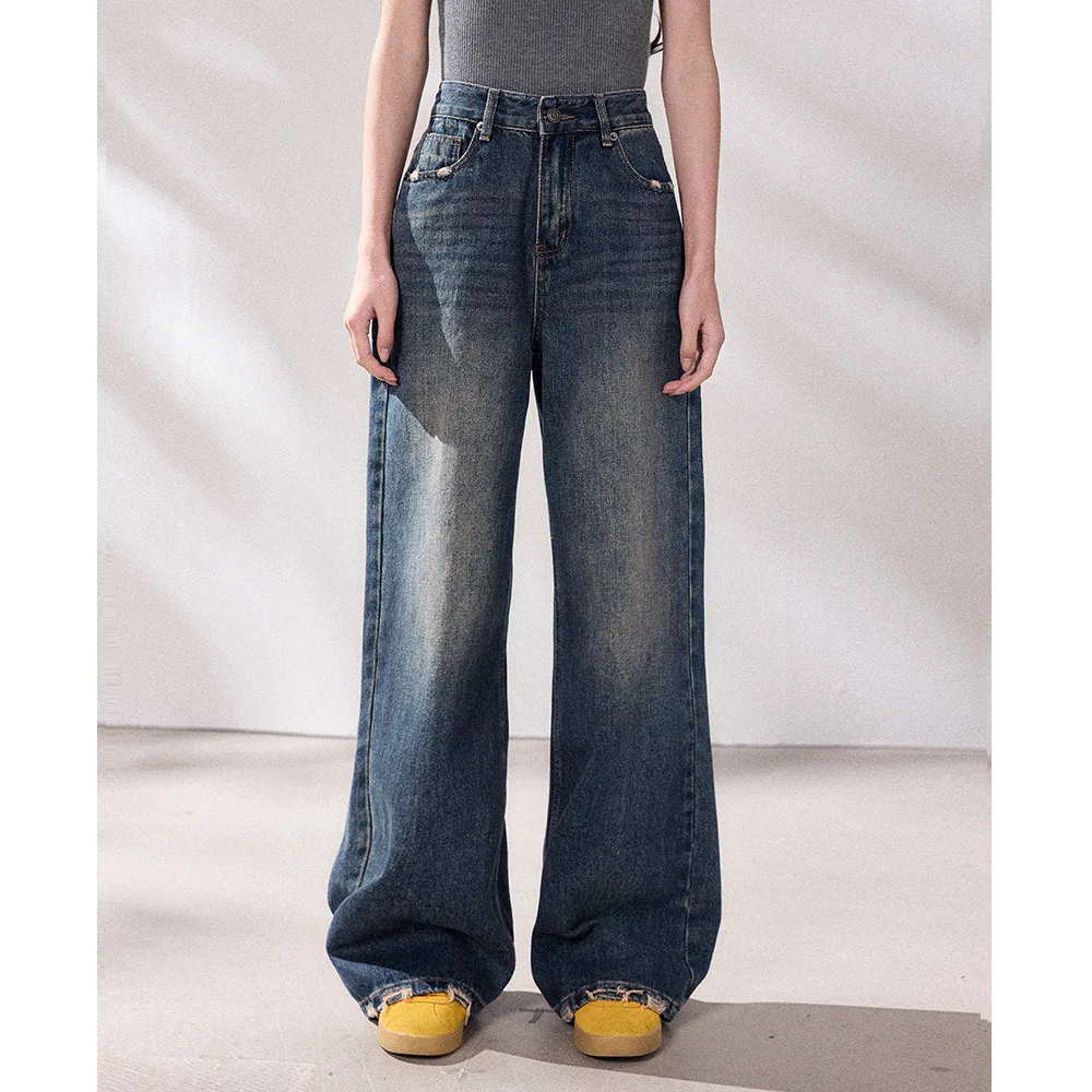 

Джинсы Shengdu Spring New Lazy Style: свободные, прямые, широкие, с эффектом потертости, винтажные, американские, с высокой талией, из хлопкового стрейч-денима.