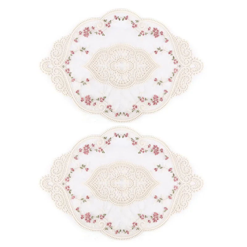 

ABMS-2Pcs Oval Lace Table Placemats Crochet Lace Placemats Exquisite Flower Embroidered Doilies Vase Mat 12.2 X 16.9 Inch