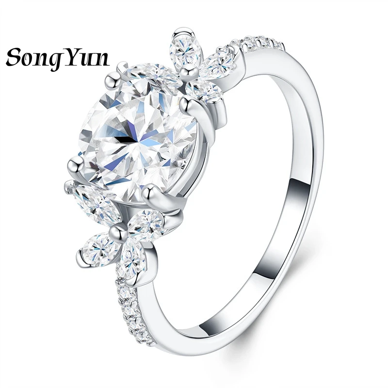 

SONGYUN Brand Jewelry 925 Sterling Silver Ring Butterfly Round Moissanite Diamond Rings 18K Real Gold Plated SYT Patent Jewelry