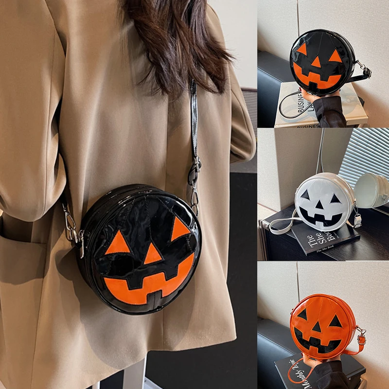 Pumpkin Crossbody Bag for Women Pumpkin Shoulder Bag Female Halloween Bag PU Leather Demon Messenger Bag Halloween Shopper Bag