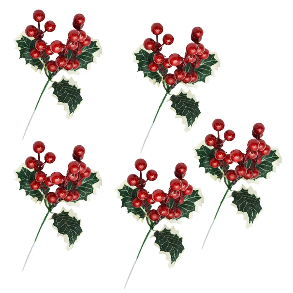 

5Pcs Red Berry Decor with Pine Needles Artificial Flower for Christmas Home Decoration Xmas Party Scene Photography Props