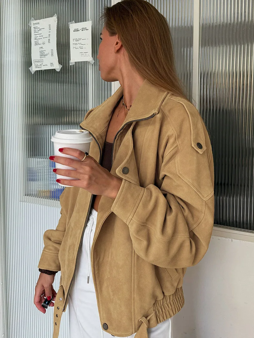 2025秋冬新作 欧風シープスキンレザージャケット - おしゃれなルーズシープスキンレザーレディースコート - ジッパー付き