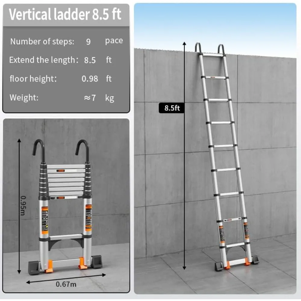 سلم تصغير عالي التحمل مزود بخطاف ثابت وقضيب تثبيت وتمديد بسعة 330 رطلًا واستخدام متعدد الأغراض #4