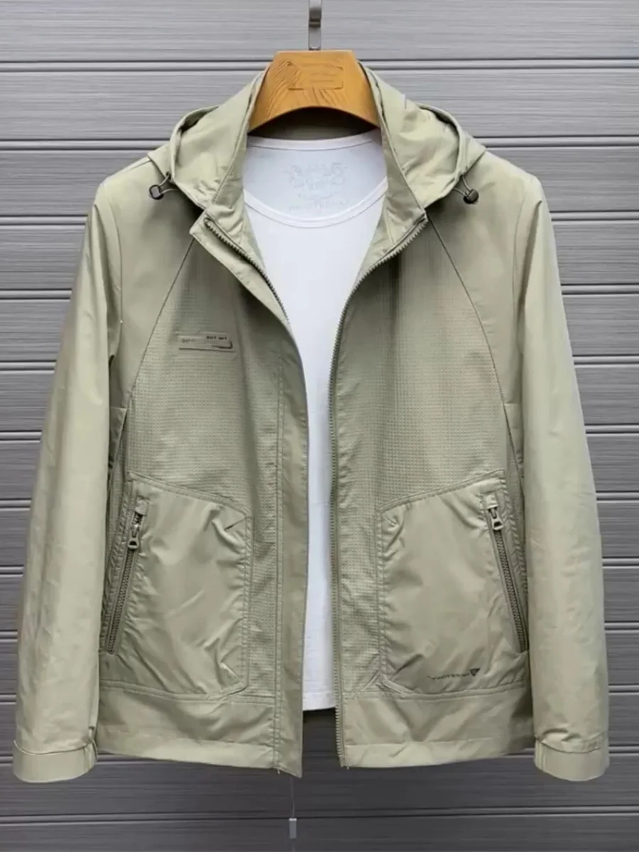

Spring 2024 Men's Casual Comfortable Hooded Jaet Sli Versatile Soft Stand Fit Long Sve Commute Sle Faionable