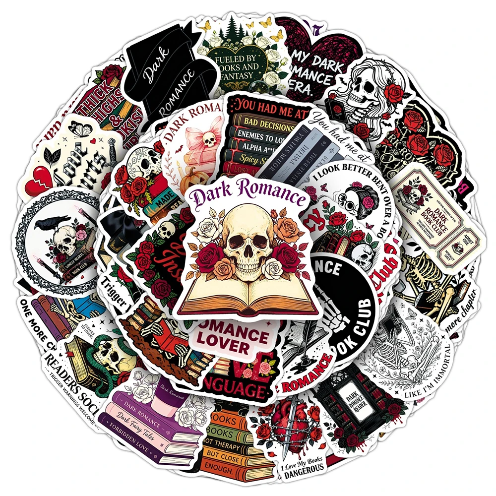 10/30/50pcs Bookish Skull Reading Book Cartoon Stickers Dark Romance Reader Sticker Stationery Luggage Phone Graffiti Decals Toy