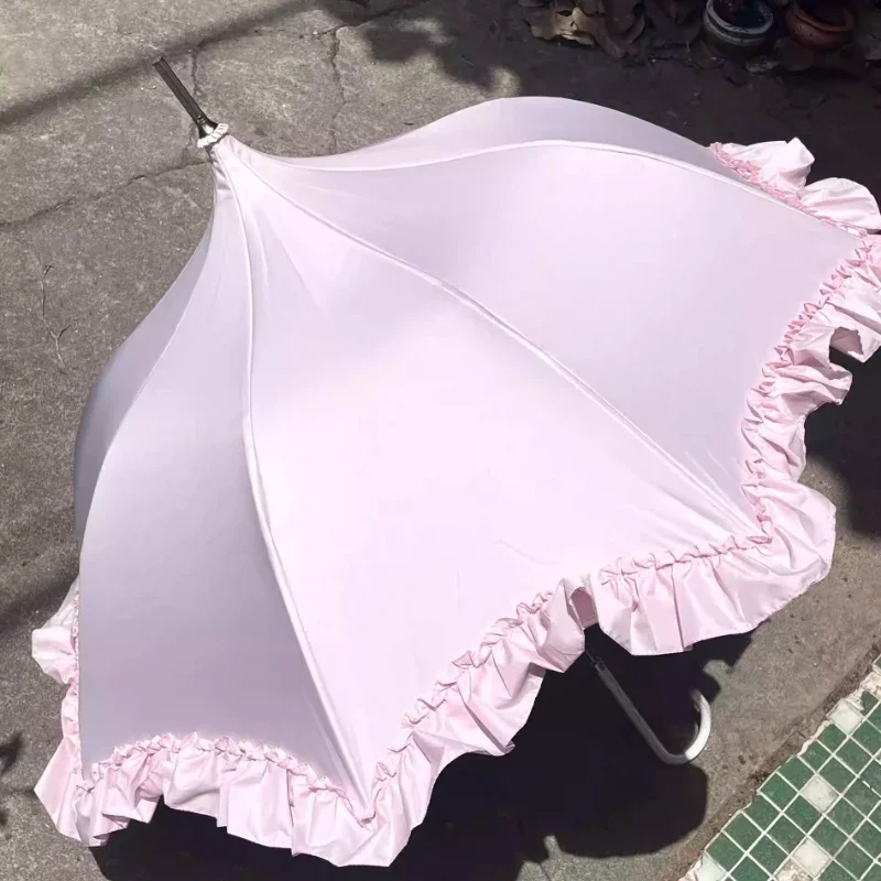 Gothic Bat Straight Bone Umbrella Manual Long Handle Lace Princess Parasol UV Protection Rainproof Sun Protection Women 고딕 양산